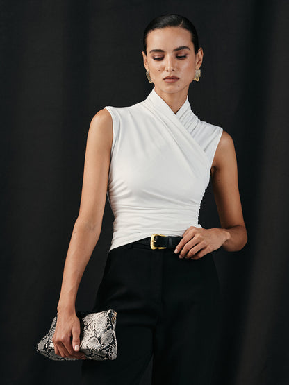 Cross Neck Ruched Detail Tank Top