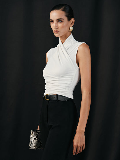 Cross Neck Ruched Detail Tank Top