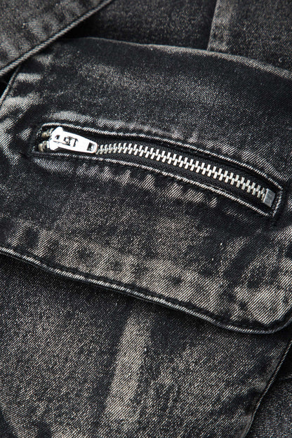 Denim Cargo Skirt With Flap Pockets