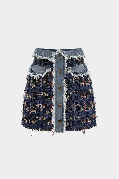 Denim Frayed Hem Mini Skirt