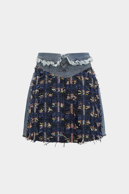 Denim Frayed Hem Mini Skirt