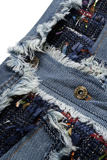 Denim Frayed Hem Mini Skirt