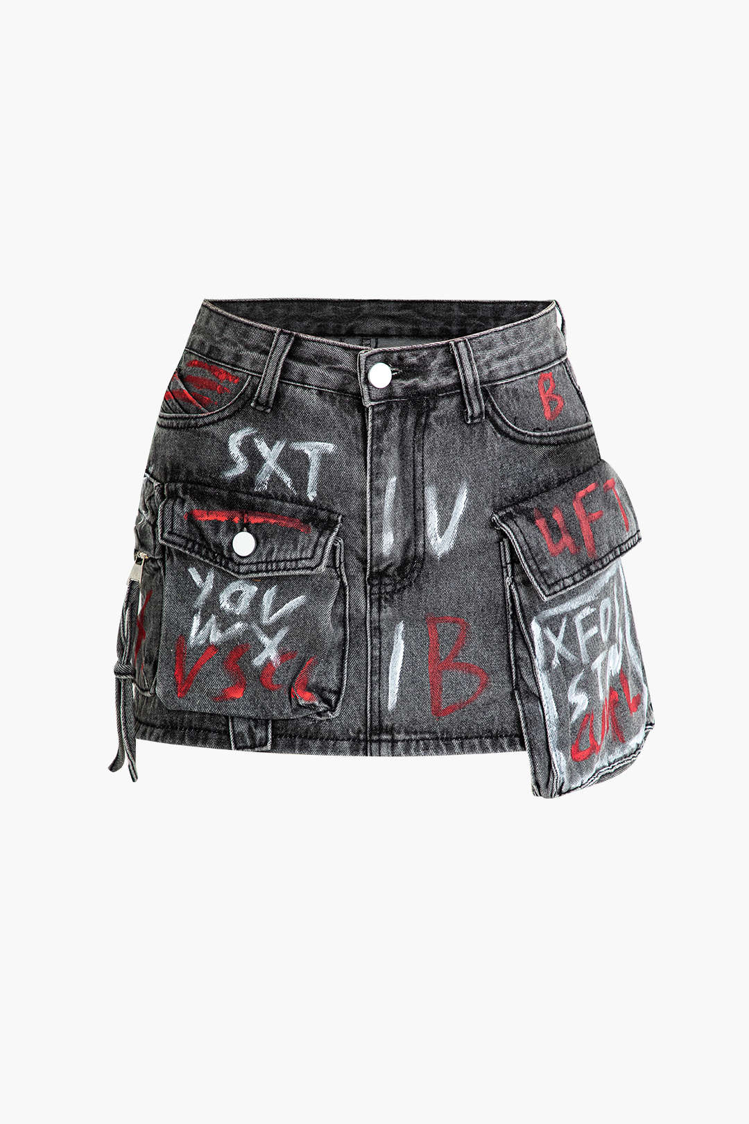 Denim Mini Skirt With Flap Pockets