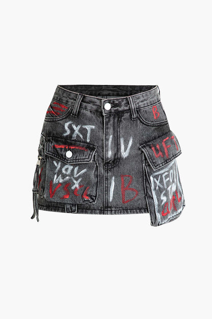 Denim Mini Skirt With Flap Pockets