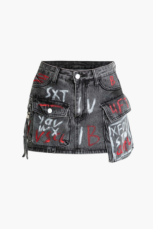 Denim Mini Skirt With Flap Pockets