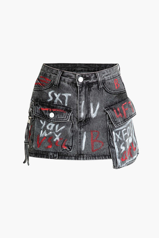 Denim Mini Skirt With Flap Pockets