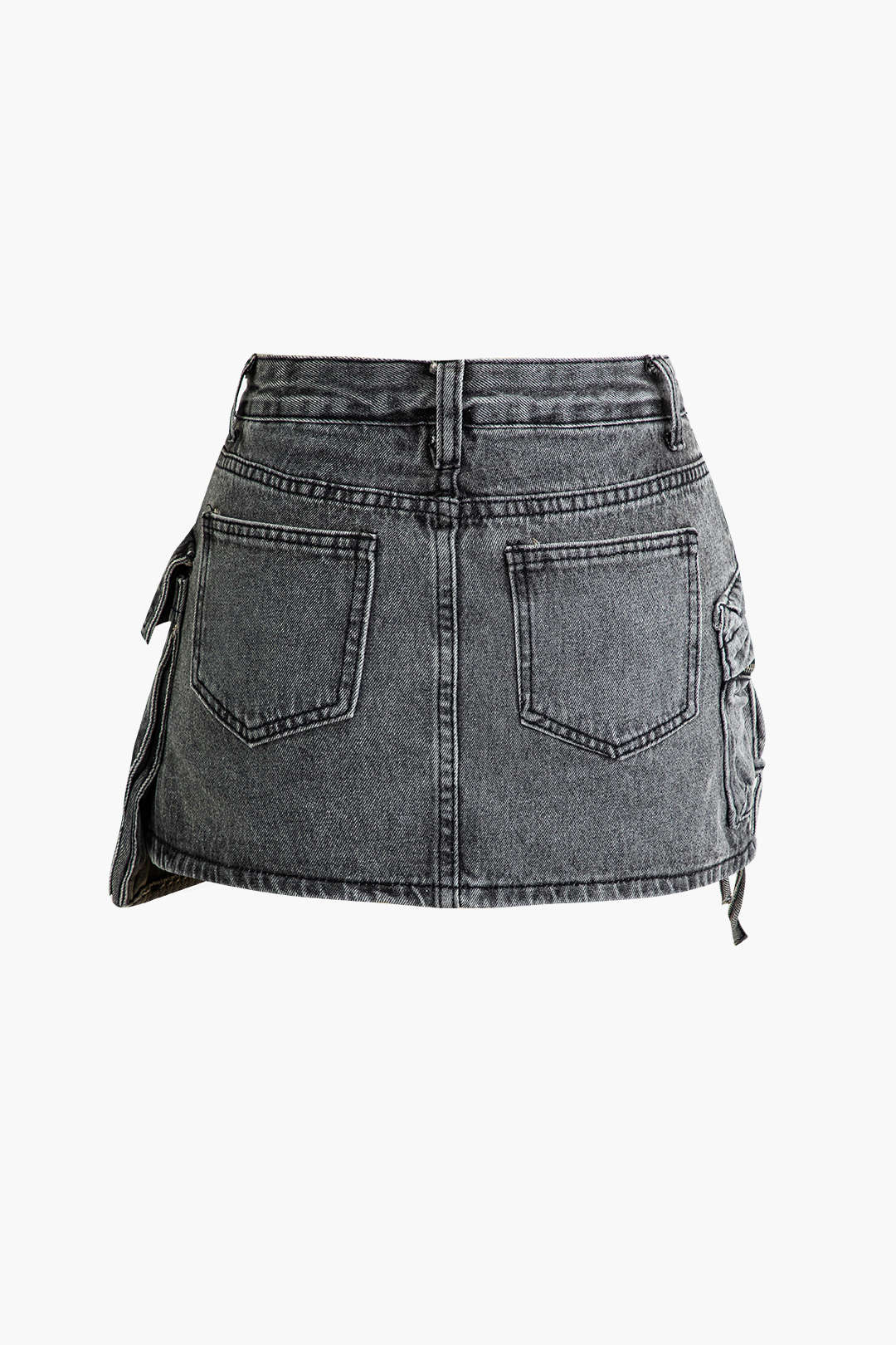 Denim Mini Skirt With Flap Pockets
