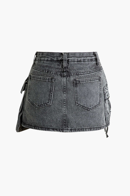 Denim Mini Skirt With Flap Pockets