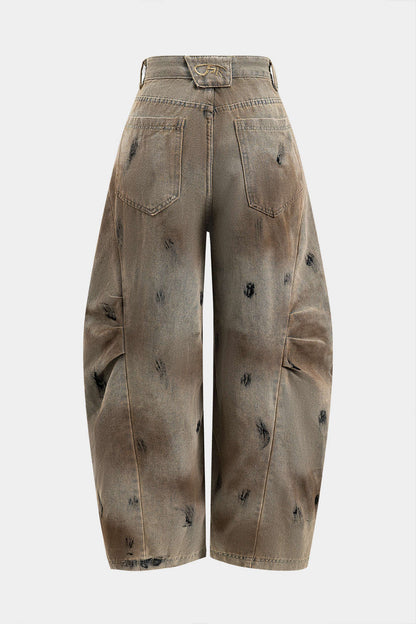 Distressed Denim Wide Leg Jeans