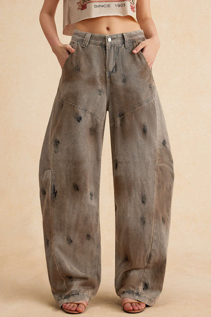 Distressed Denim Wide Leg Jeans