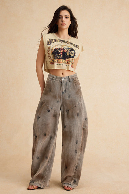 Distressed Denim Wide Leg Jeans