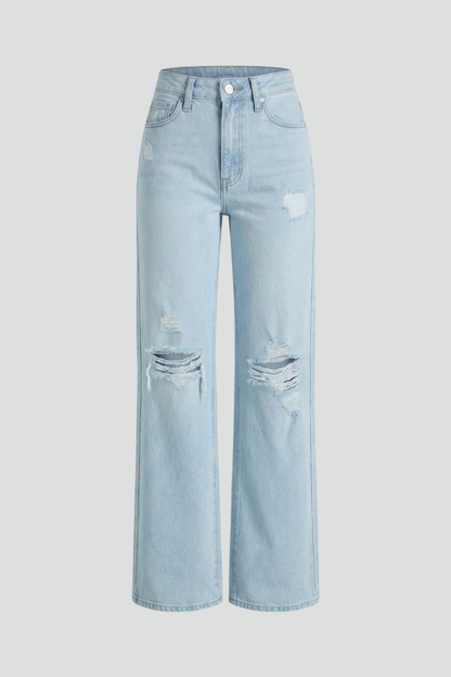 Distressed High Waisted Wide Leg Jeans