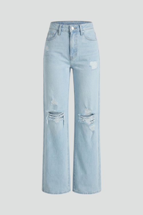 Distressed High Waisted Wide Leg Jeans