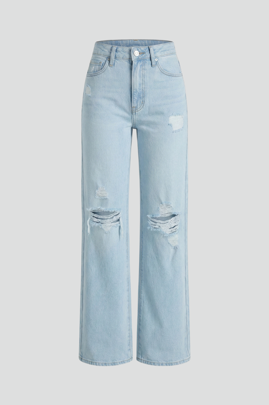 Distressed High Waisted Wide Leg Jeans