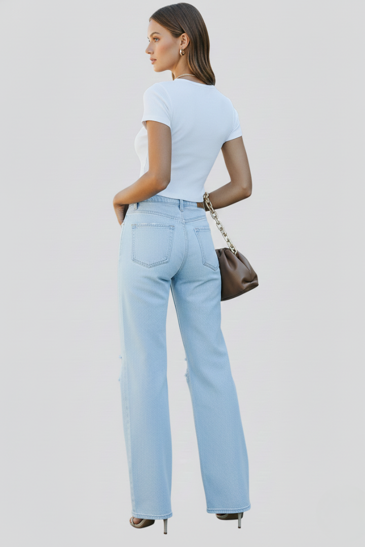 Distressed High Waisted Wide Leg Jeans