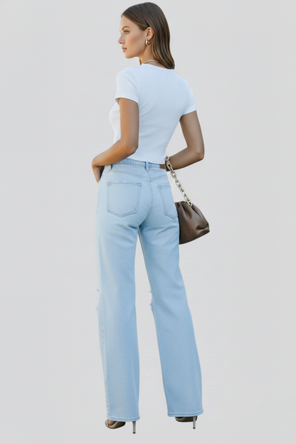 Distressed High Waisted Wide Leg Jeans