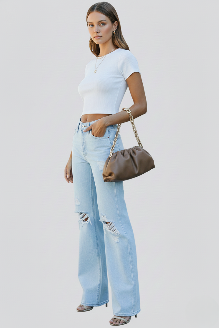 Distressed High Waisted Wide Leg Jeans