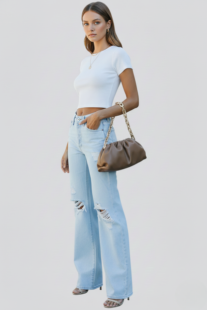 Distressed High Waisted Wide Leg Jeans