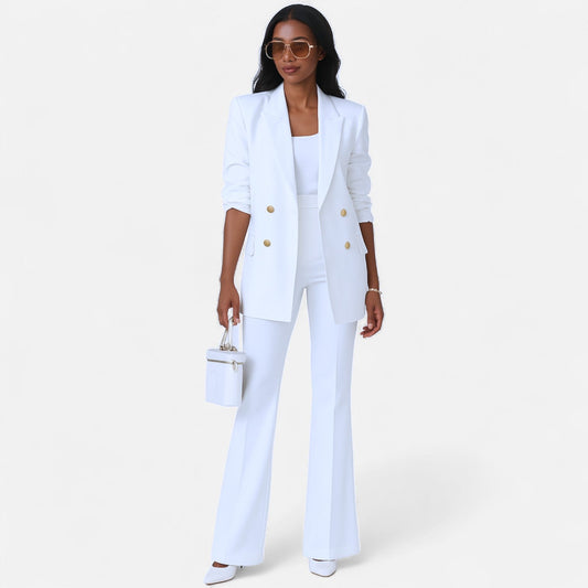 Double Breasted Tailored White Pantsuit