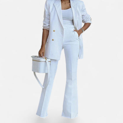Double Breasted Tailored White Pantsuit
