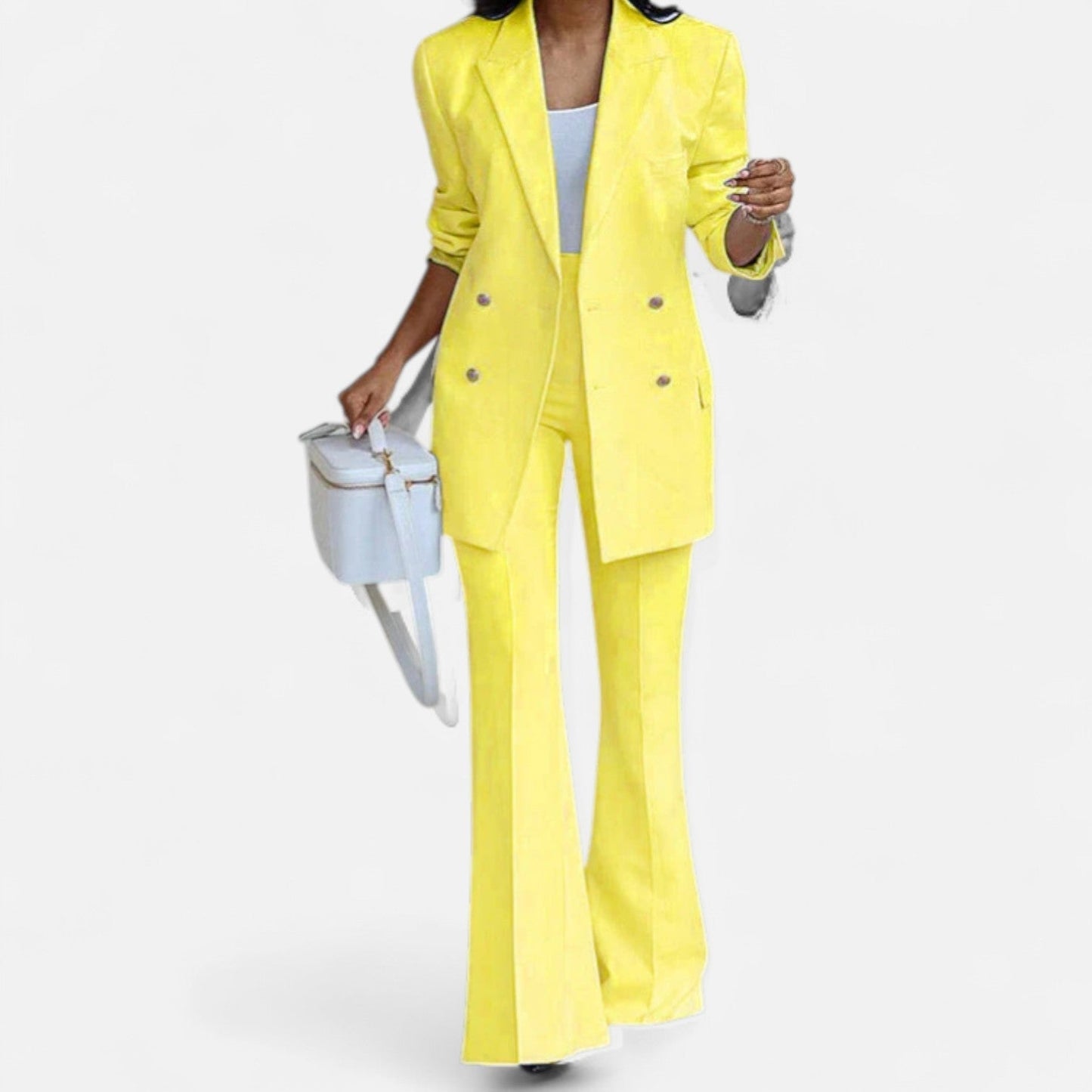 Double Breasted Tailored White Pantsuit