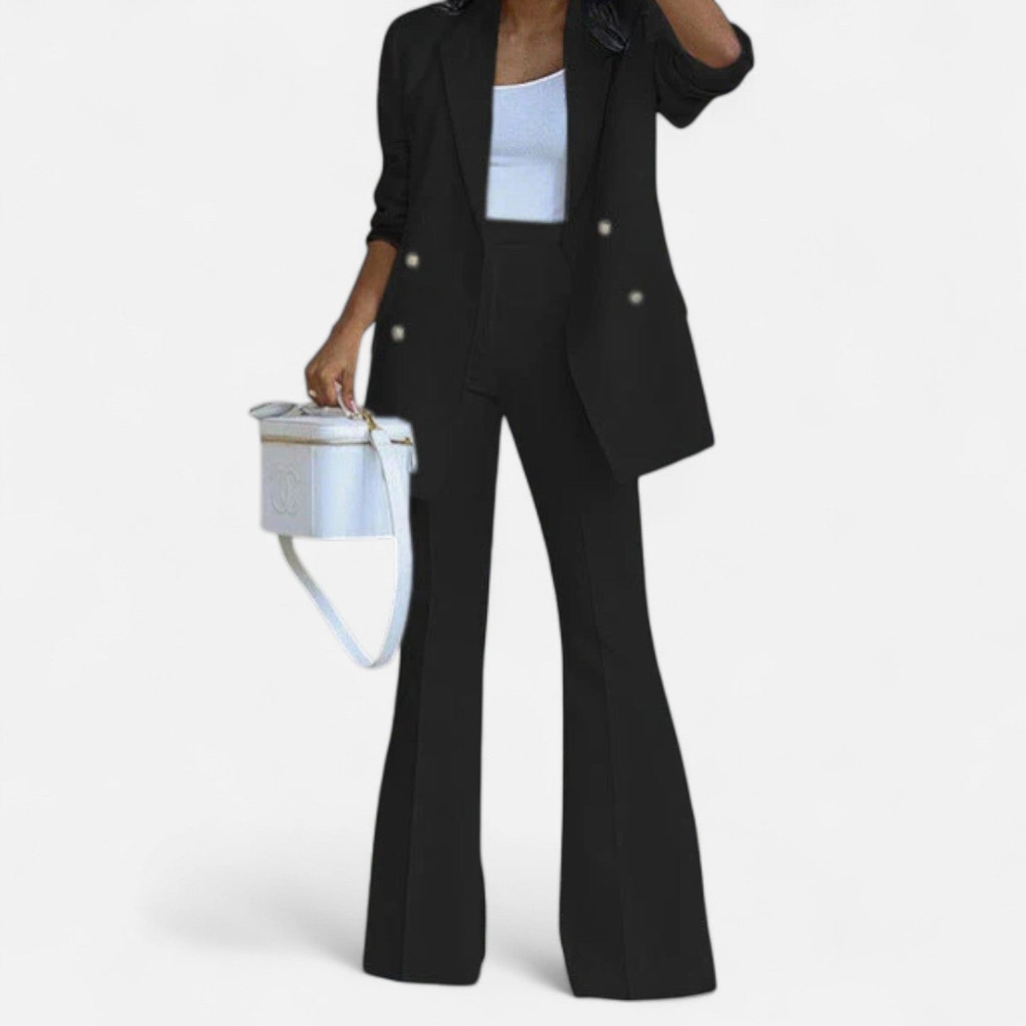 Double Breasted Tailored White Pantsuit