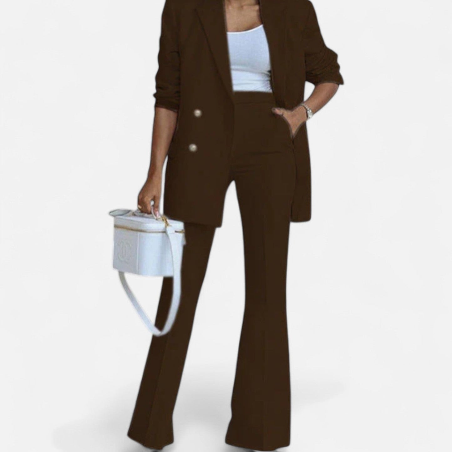 Double Breasted Tailored White Pantsuit