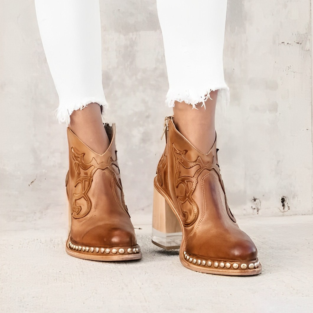 Embellished Faux Leather Western Boots