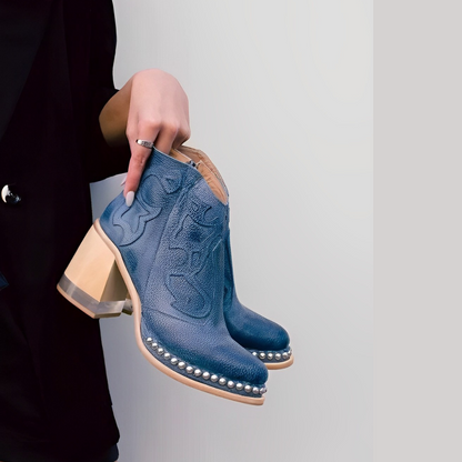 Embellished Faux Leather Western Boots