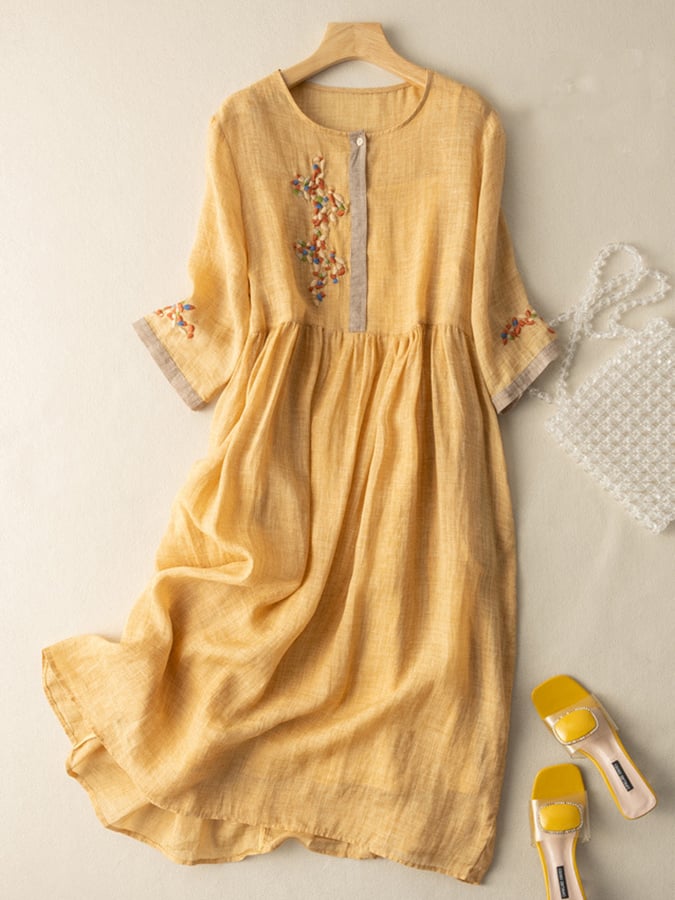 Embroidered Cotton Midi Dress