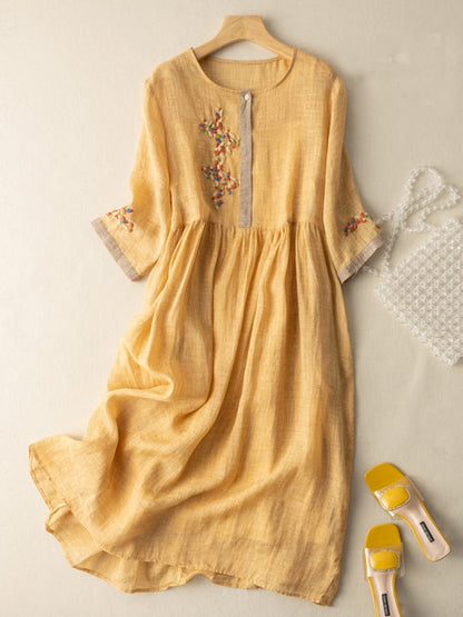 Embroidered Cotton Midi Dress