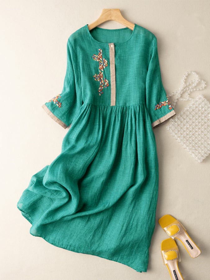 Embroidered Cotton Midi Dress