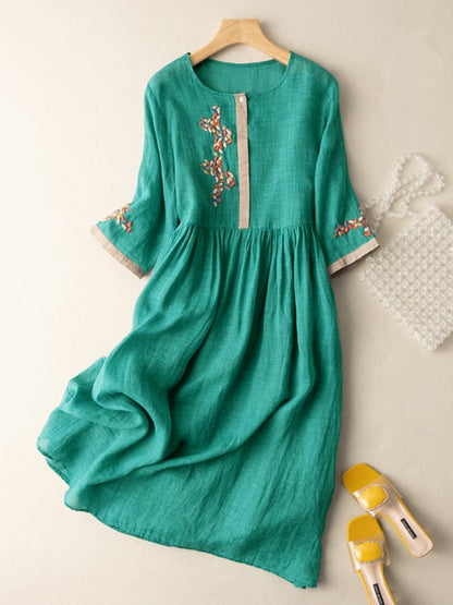 Embroidered Cotton Midi Dress