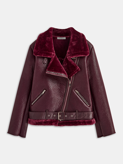 Faux Fur Zippered Belted Jacket