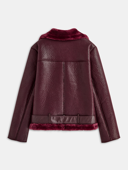 Faux Fur Zippered Belted Jacket