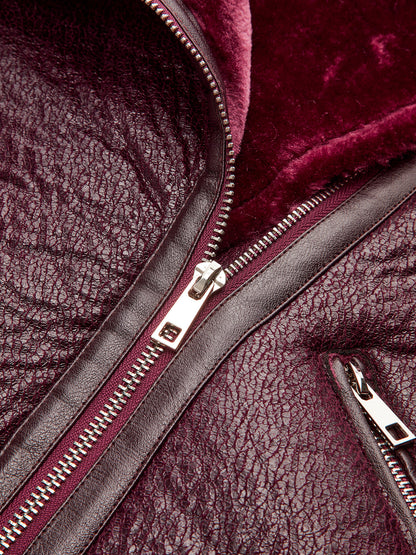 Faux Fur Zippered Belted Jacket