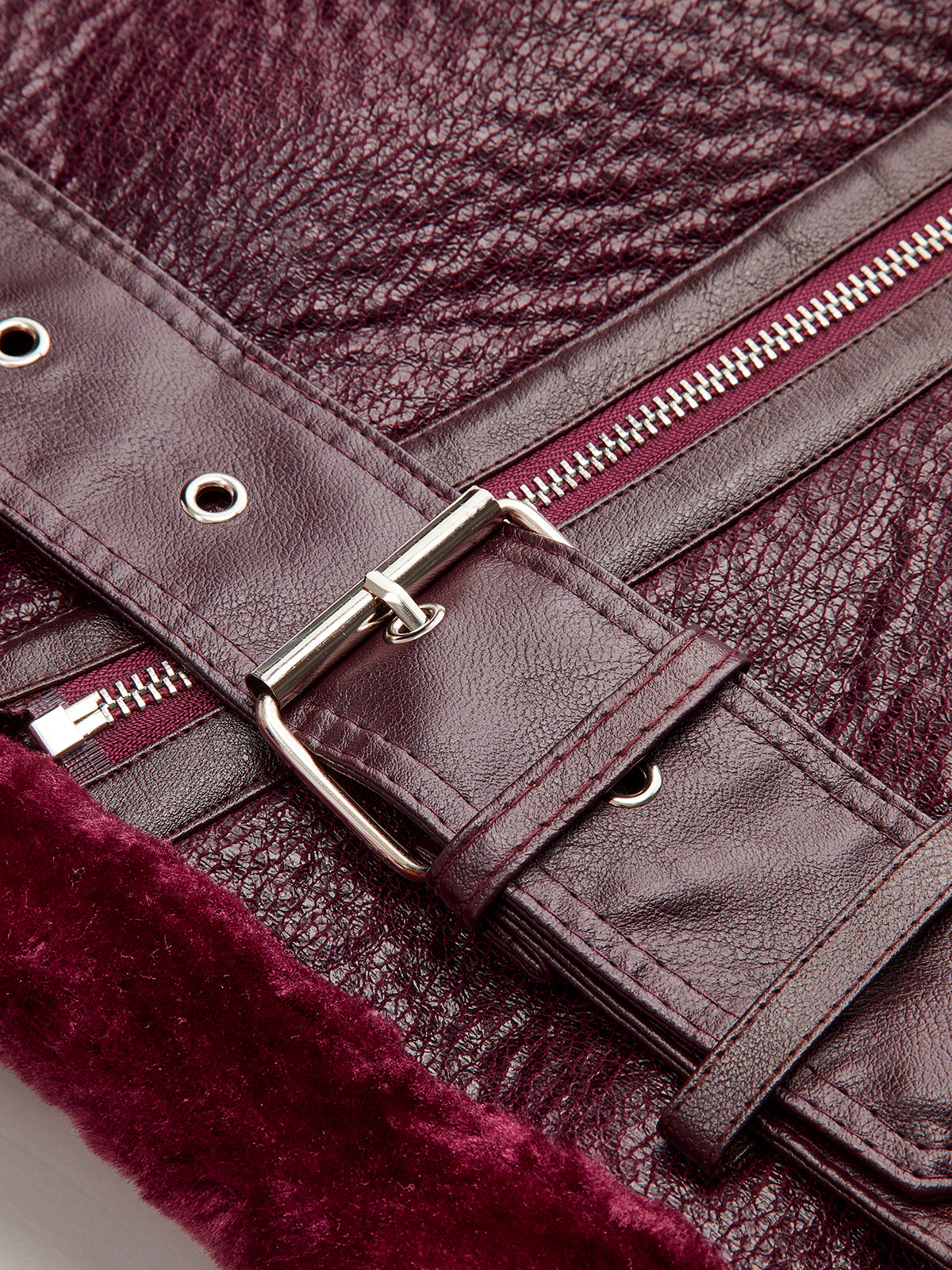 Faux Fur Zippered Belted Jacket