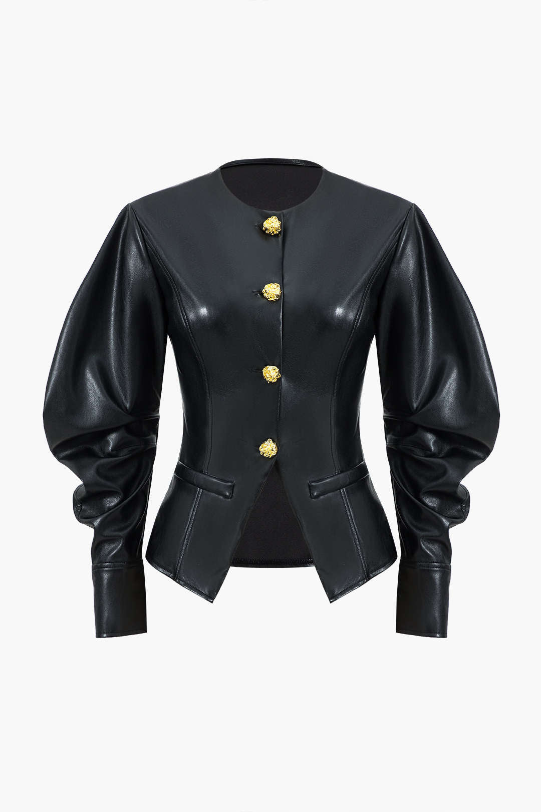 Faux Leather Metallic Buttoned Jacket