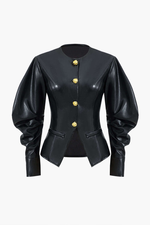 Faux Leather Metallic Buttoned Jacket