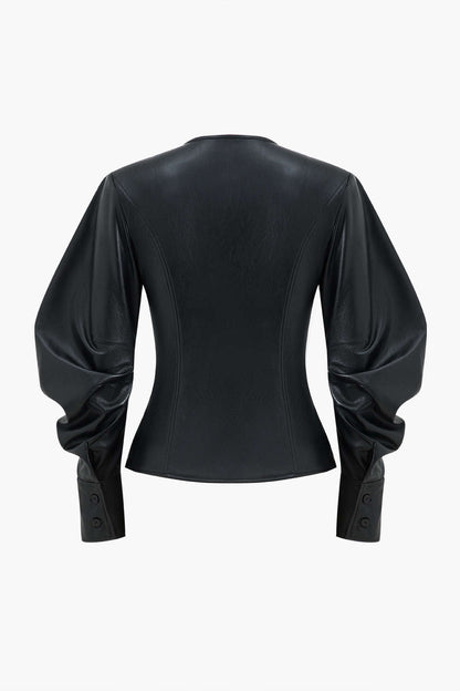 Faux Leather Metallic Buttoned Jacket