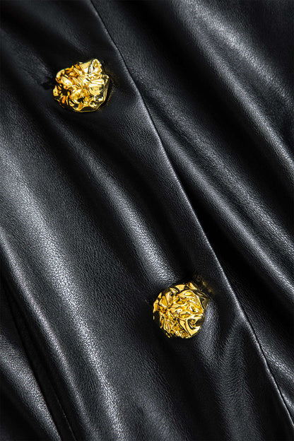 Faux Leather Metallic Buttoned Jacket
