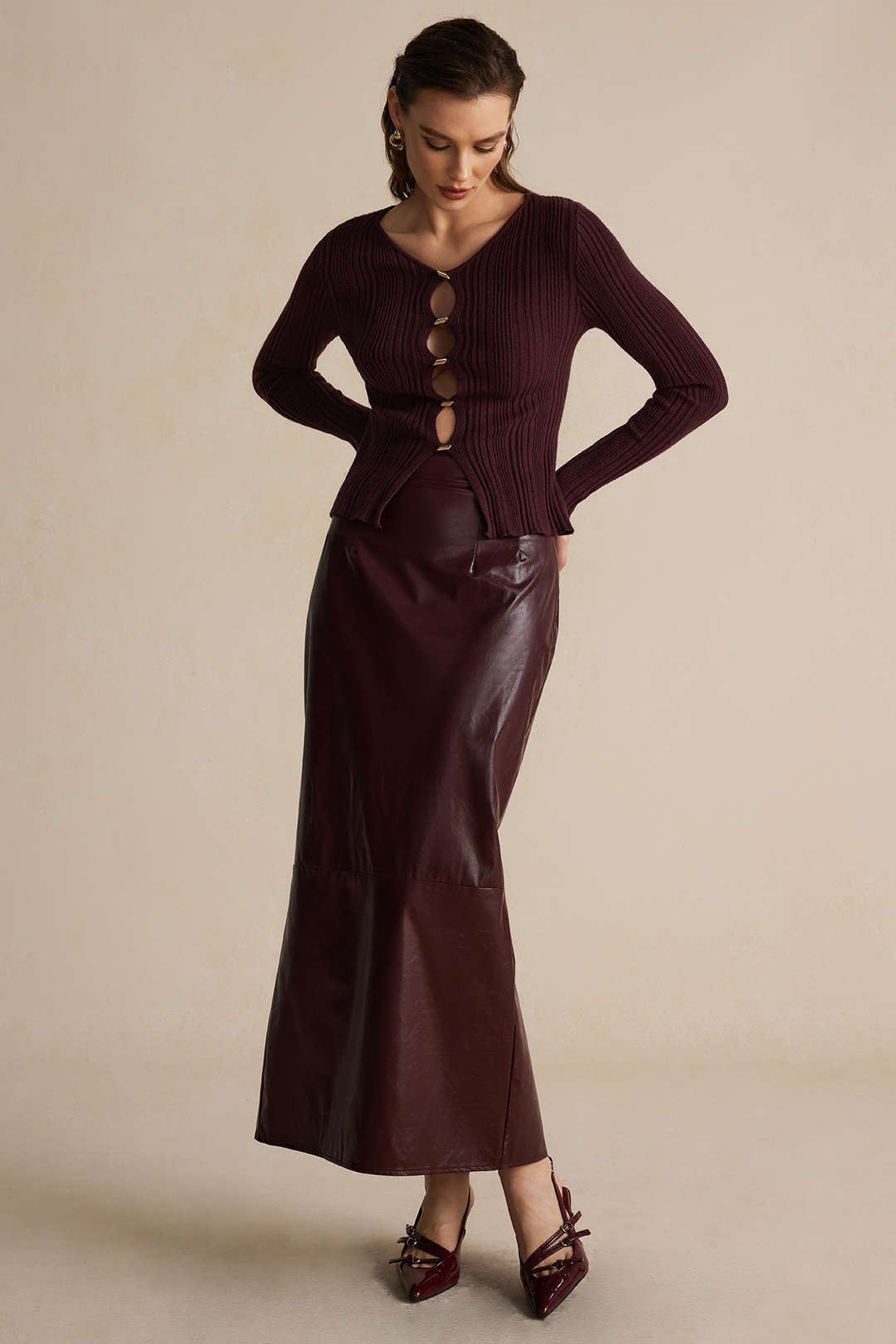 Faux Leather Midi Skirt