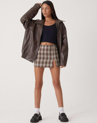 Faux Leather Oversized Zip-Up Jacket