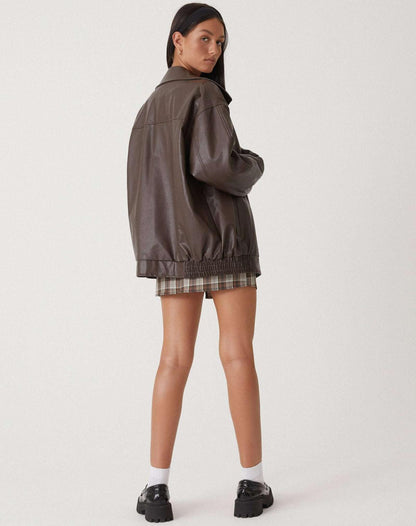 Faux Leather Oversized Zip-Up Jacket