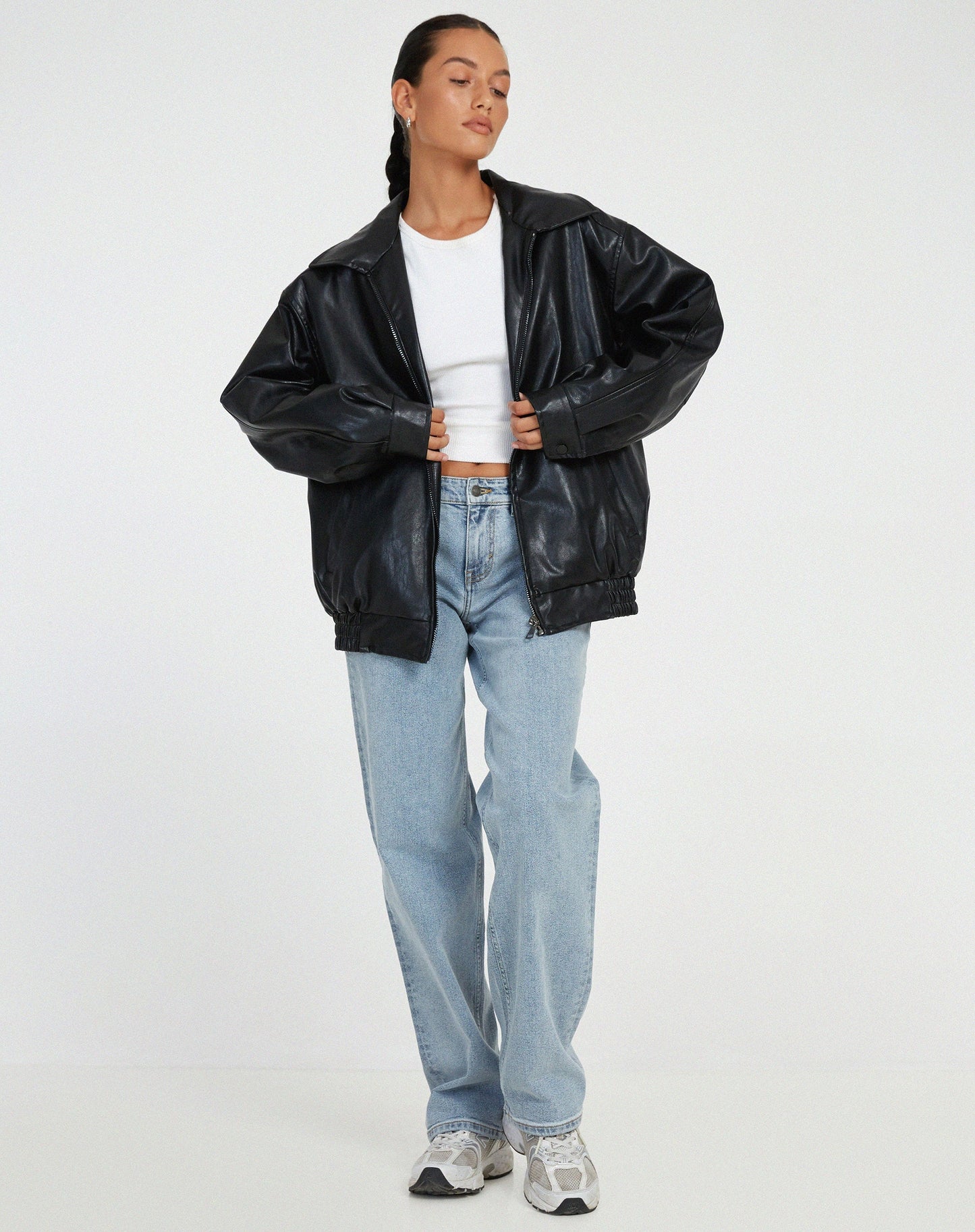 Faux Leather Oversized Zip-Up Jacket