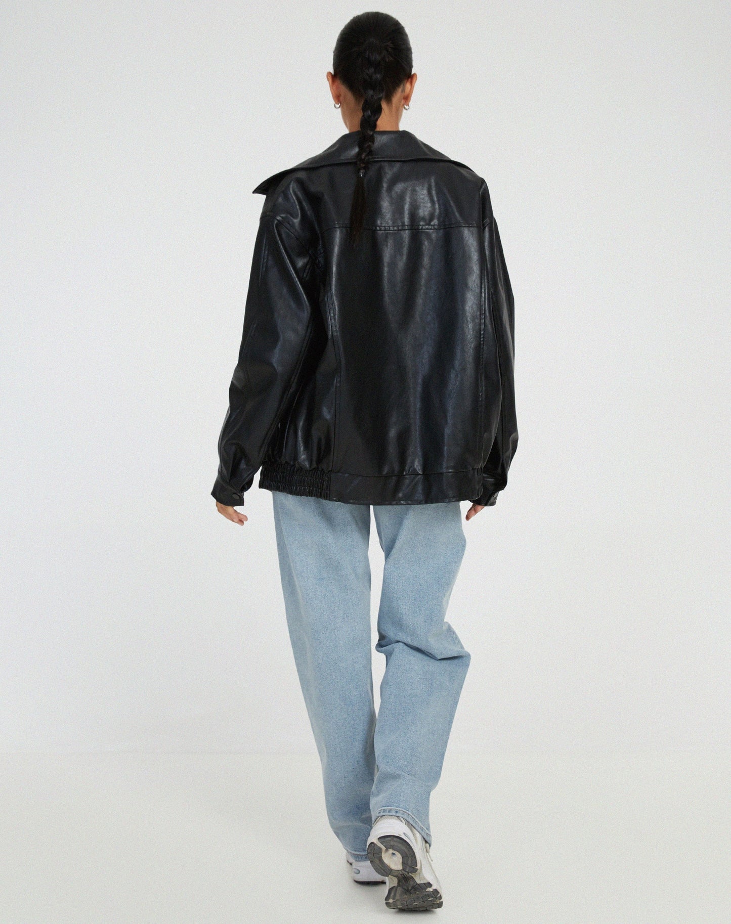 Faux Leather Oversized Zip-Up Jacket