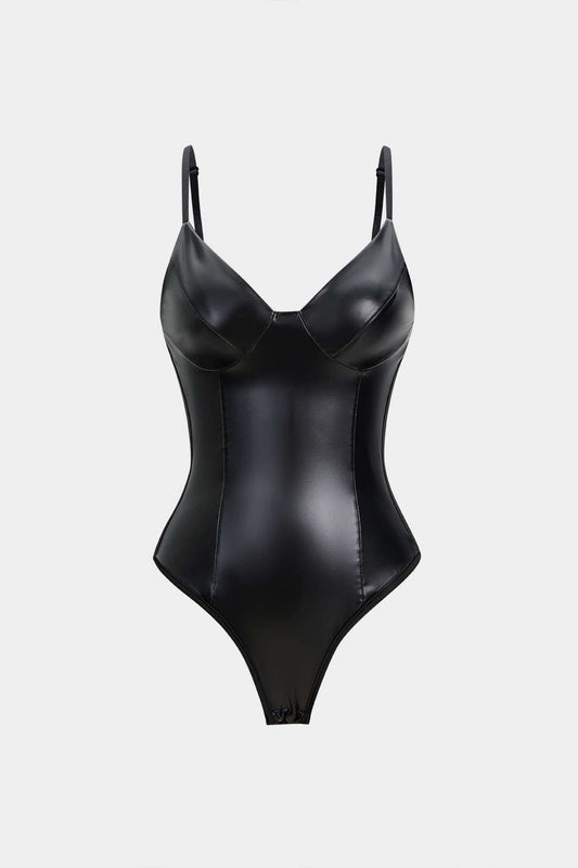 Faux Leather Patchwork Sleeveless Bodysuit