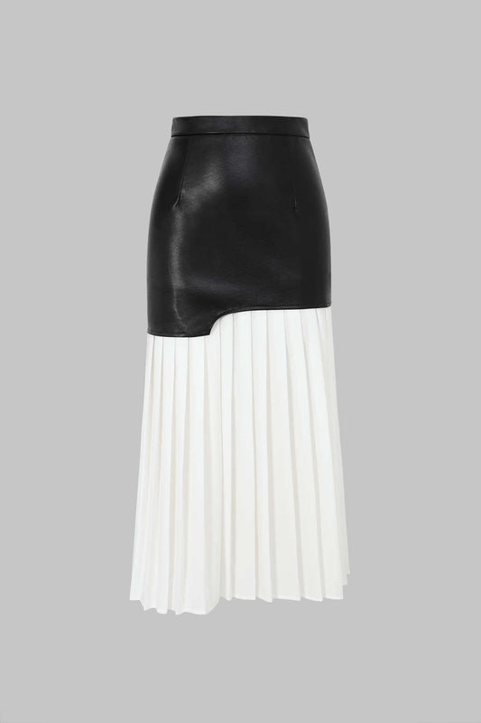 Faux Leather Pleated Midi Skirt