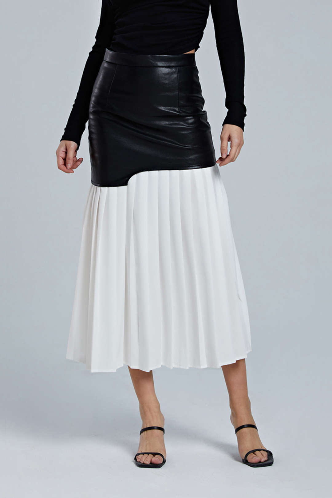 Faux Leather Pleated Midi Skirt