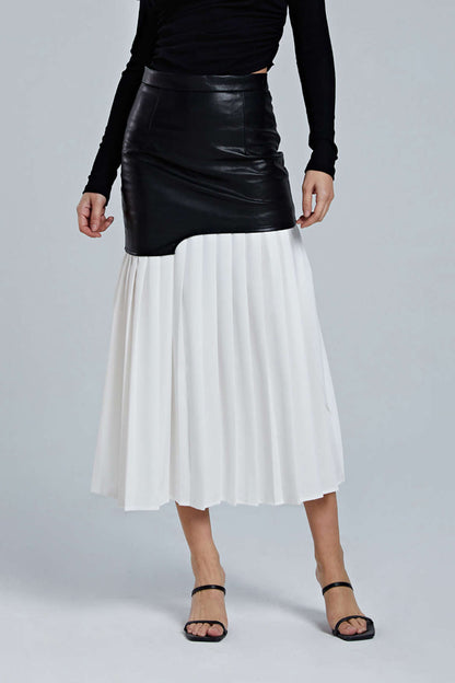 Faux Leather Pleated Midi Skirt